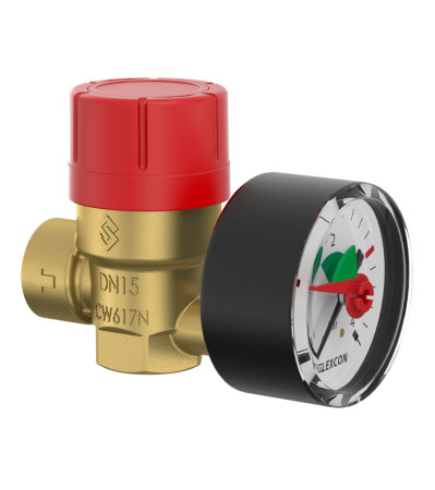 Запобіжний клапан Flamco Prescomano з манометром, 1/2" x 3/4", 2,5 бар (TRD)